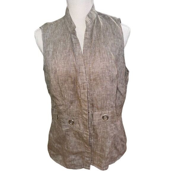 Tweeds Tan Neutral 100% Linen Sleeveless Button Down Top- Size Large - Picture 4 of 8